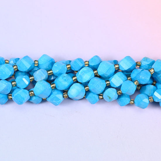 Dyed Blue Howlite Faceted Spiral Twist Beads: Size 8mm 10mm, Jewelry Making, 15 inch Strand