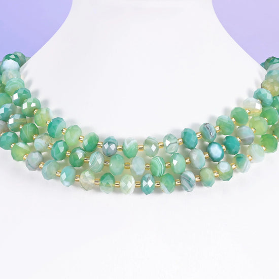 Dyed Green Stripe Agate beads, faceted rondelle, 6 x 10mm