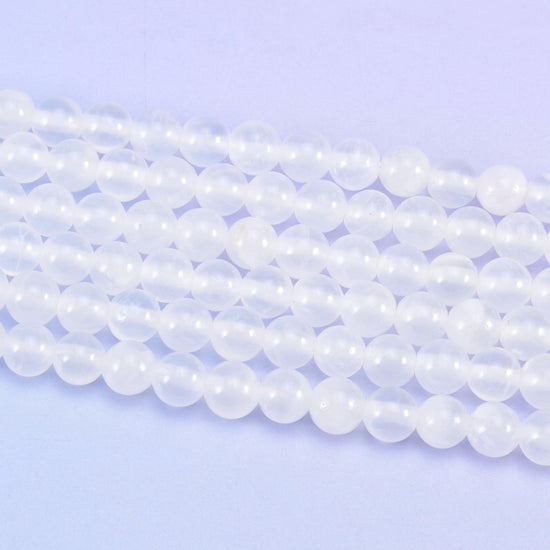 White Calcite smooth round beads, 15.5 inch strand