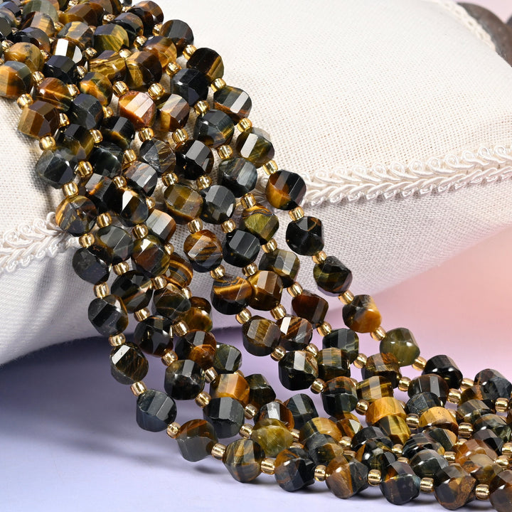 Iron Tiger Eye Faceted Spiral Twist Beads