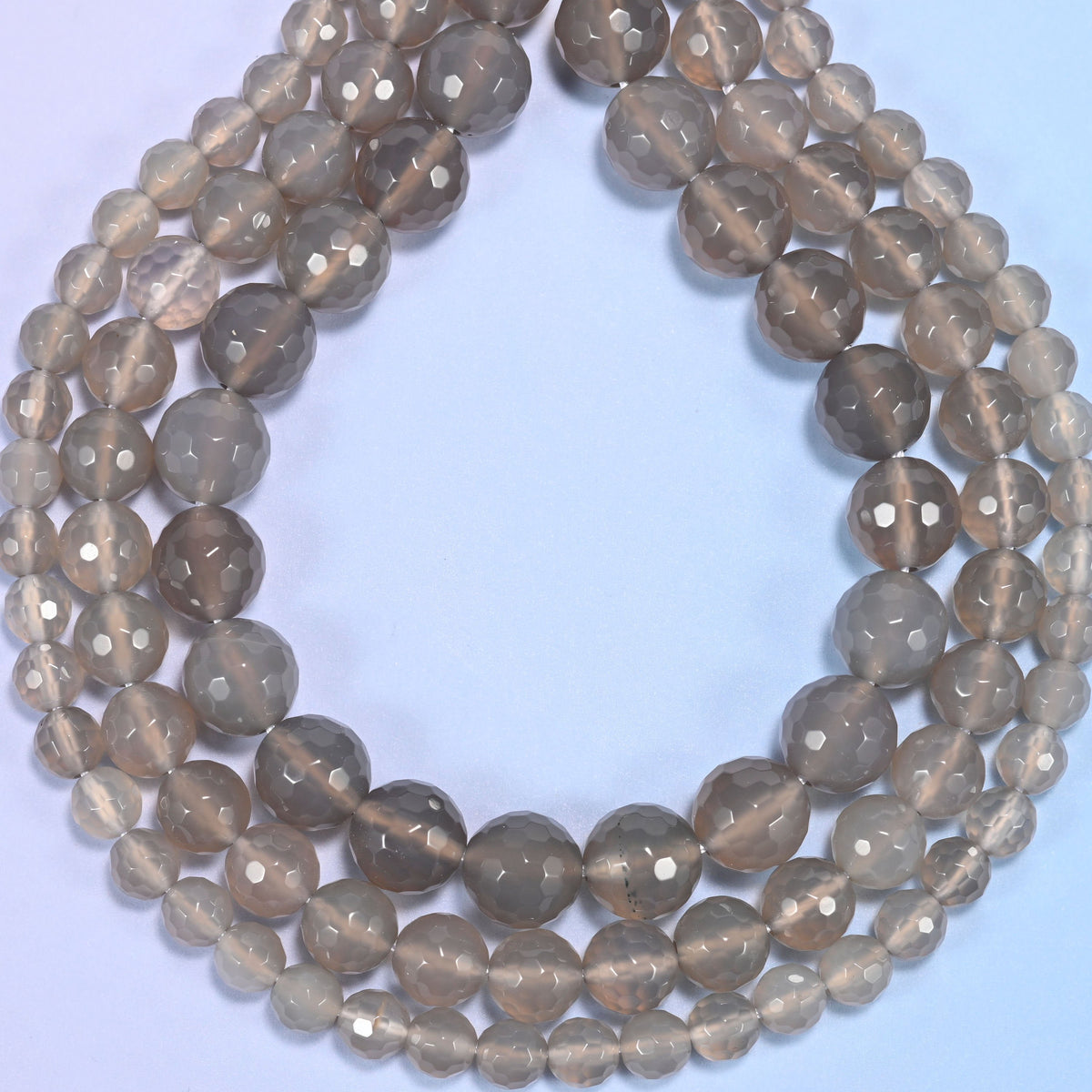 Gray agate faceted round beads, hole 1.0mm
