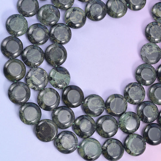 Kambaba Jasper coin beads, approximately 26 beads per strand