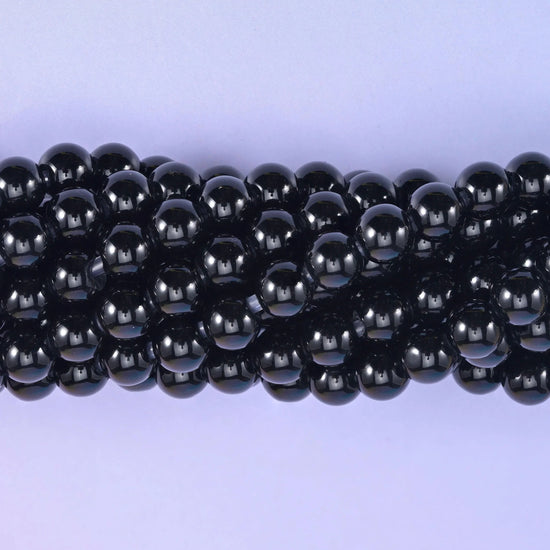 Black Onyx Large Hole Round Beads 6mm 8mm 10mm, 8 inch half strand