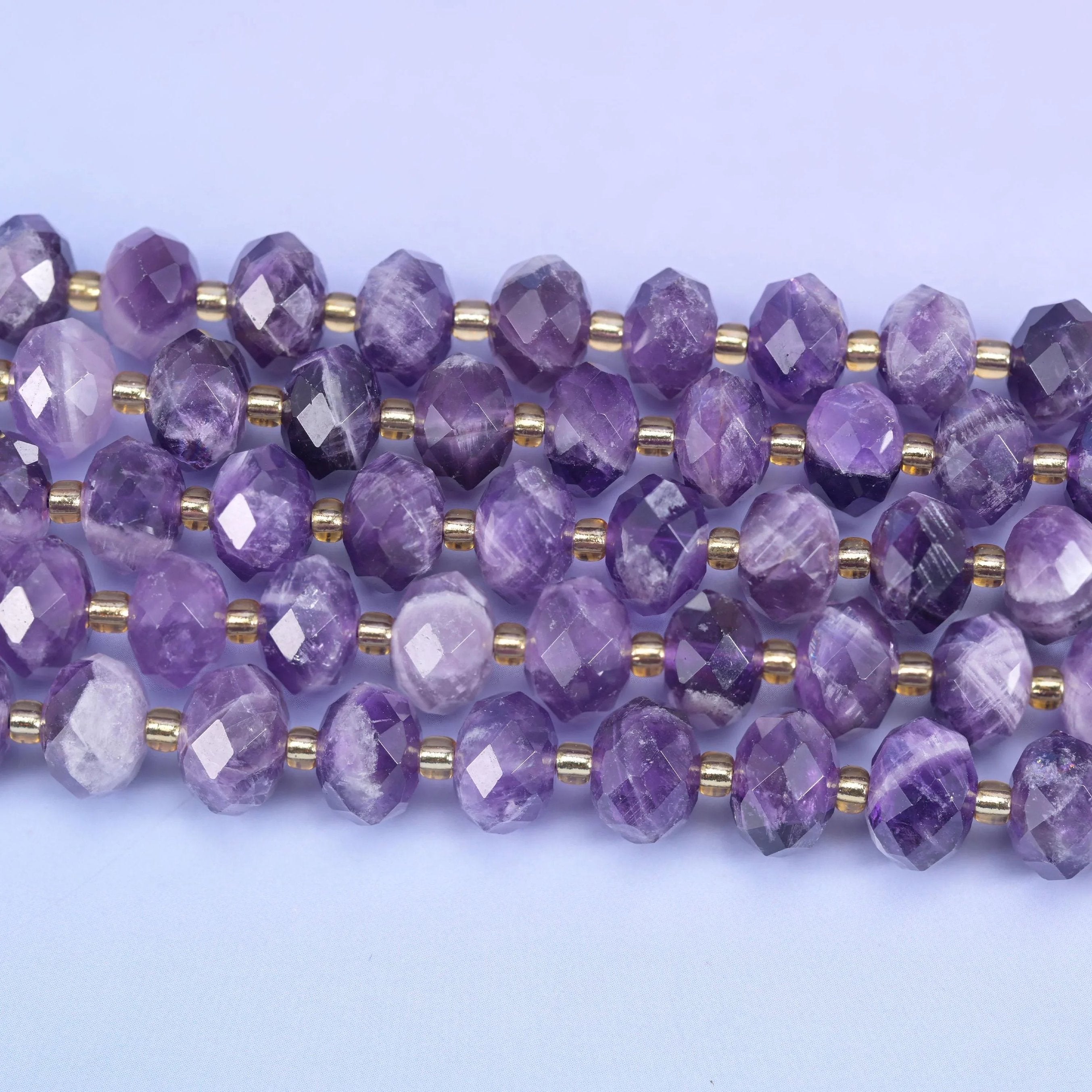 Chevron Amethyst Faceted Rondelle Beads 6x10mm, 15.5 inch strand