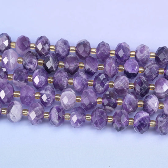 Chevron Amethyst Faceted Rondelle Beads 6x10mm, 15.5 inch strand