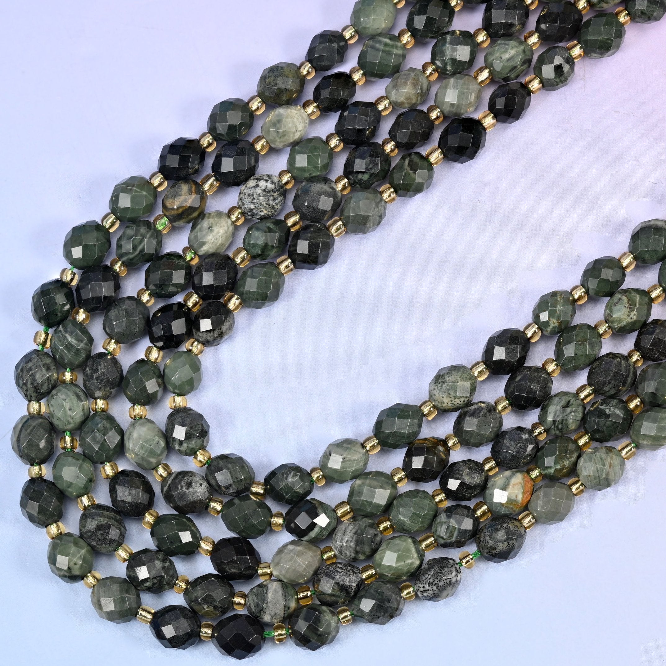 Kambaba Jasper Faceted Rice Barrel Beads, 15.5 inch strand
