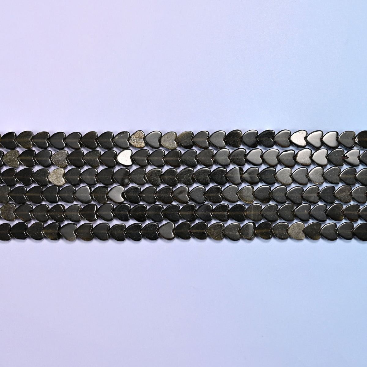 Gold Obsidian Flat Heart Beads in glossy black with a bronze sheen