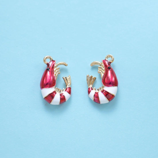 18K Gold Filled Enamel Shrimp Charm 18x12mm, 1 Piece