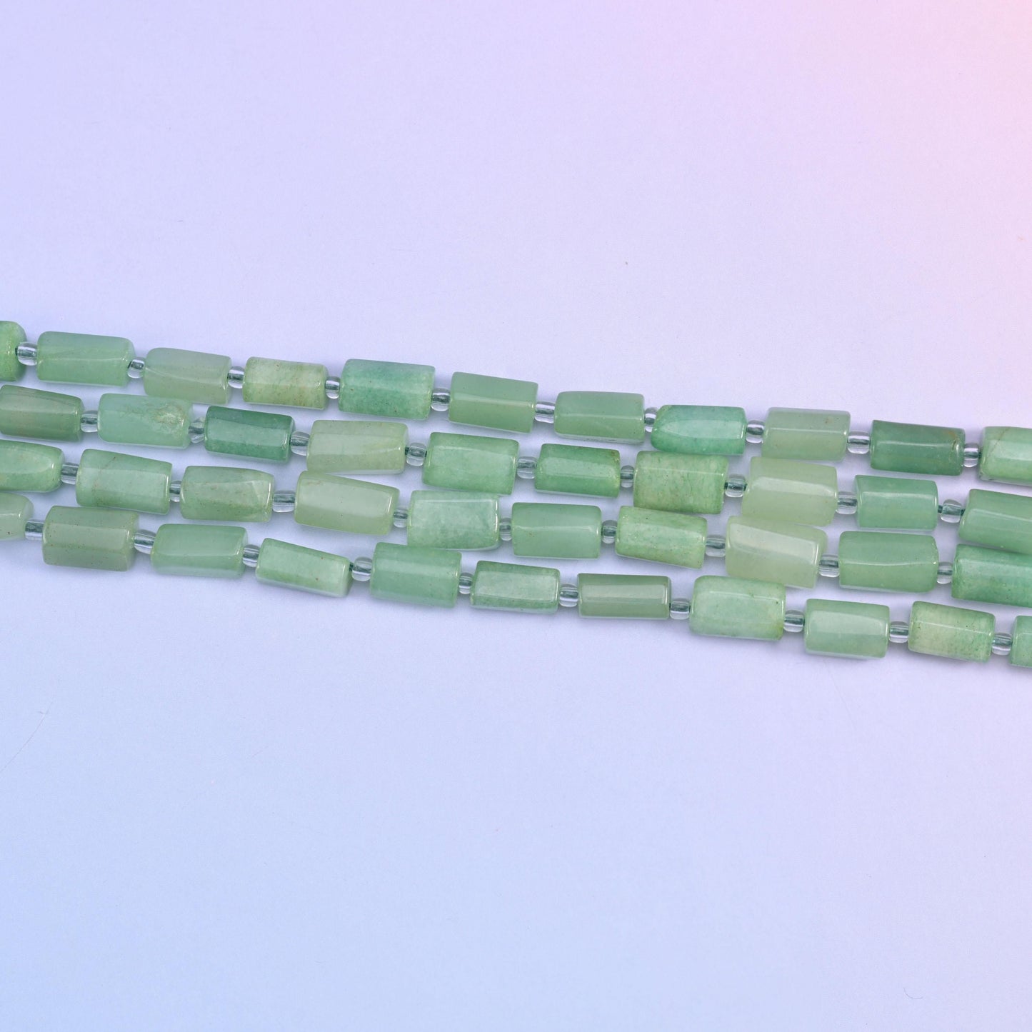 Green Aventurine Faceted Tube Beads in natural green tones