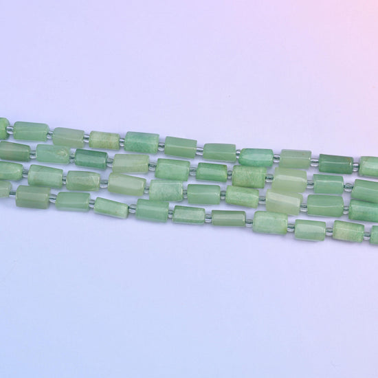 Green Aventurine Faceted Tube Beads in natural green tones