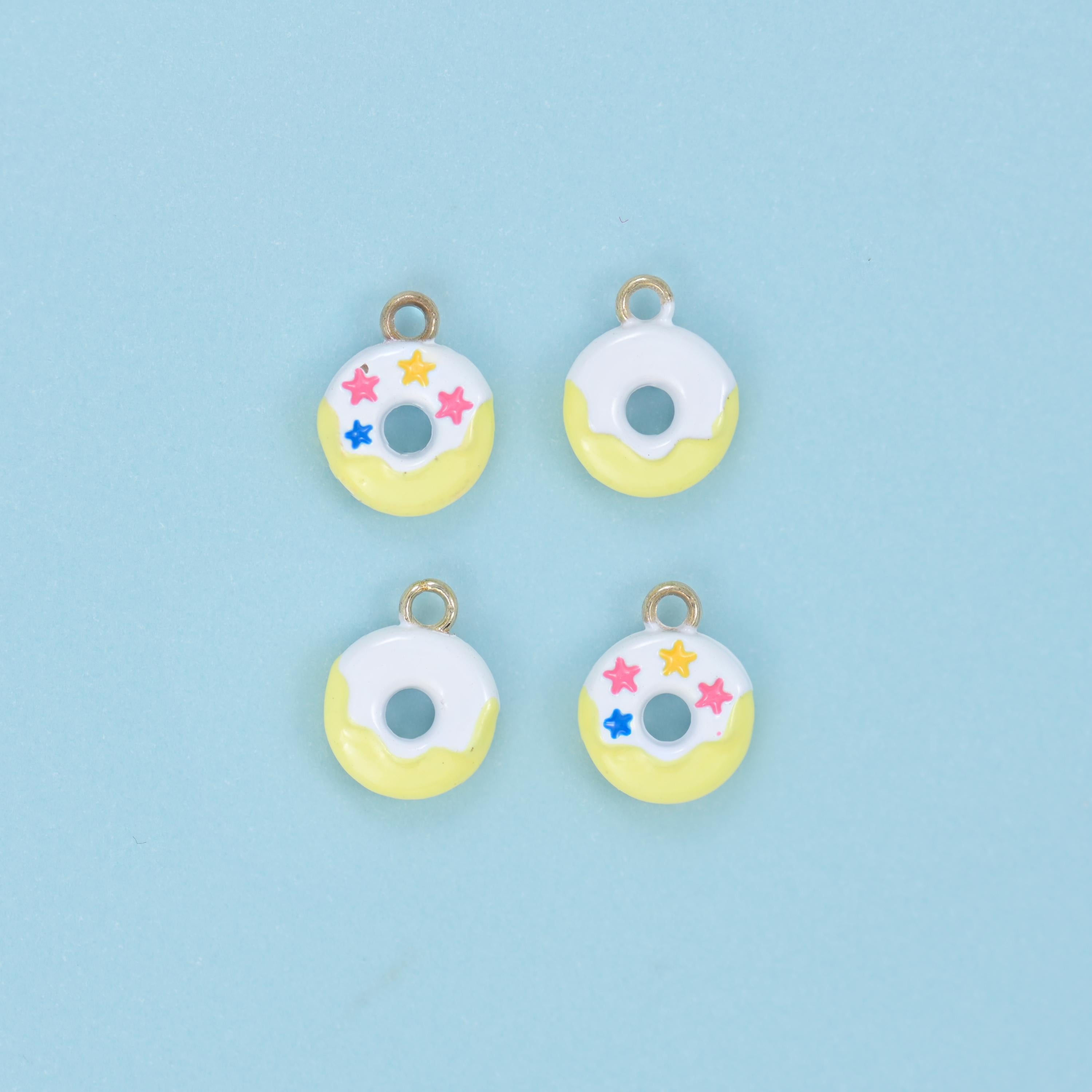 Enamel Star Sprinkle Donut Charm 10x8mm in mint icing with star sprinkles