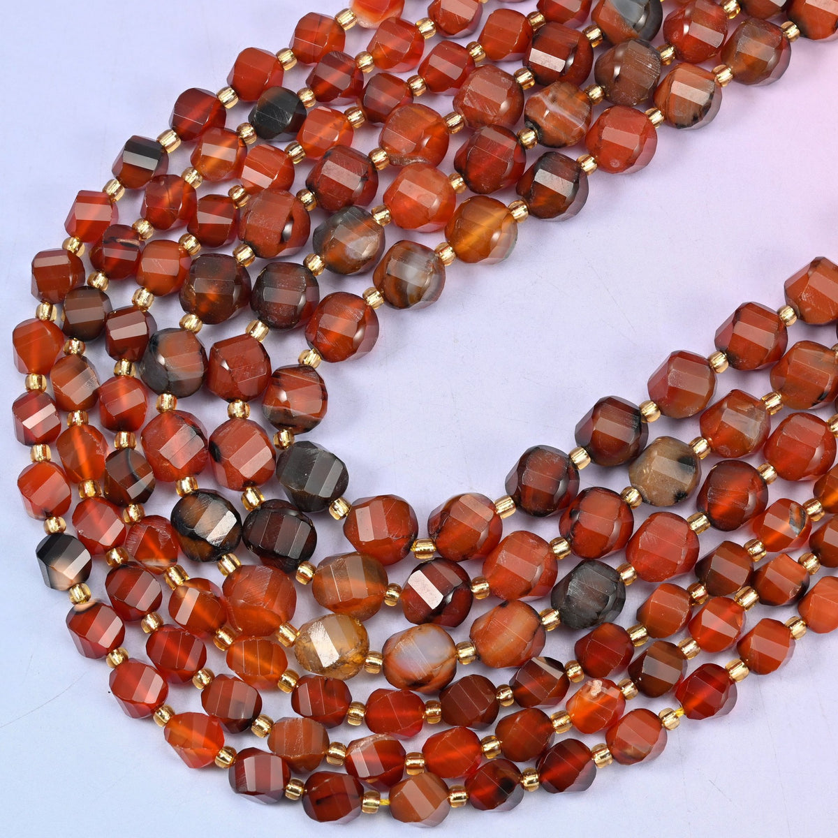 Red Agate faceted spiral twist beads, 15 inch strand