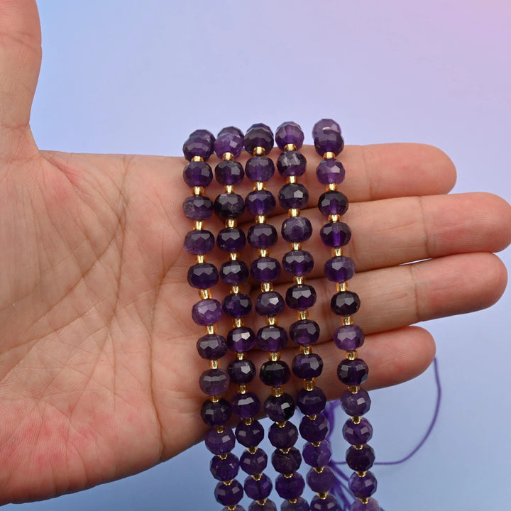 Amethyst beads, faceted rondelle, 6x8mm