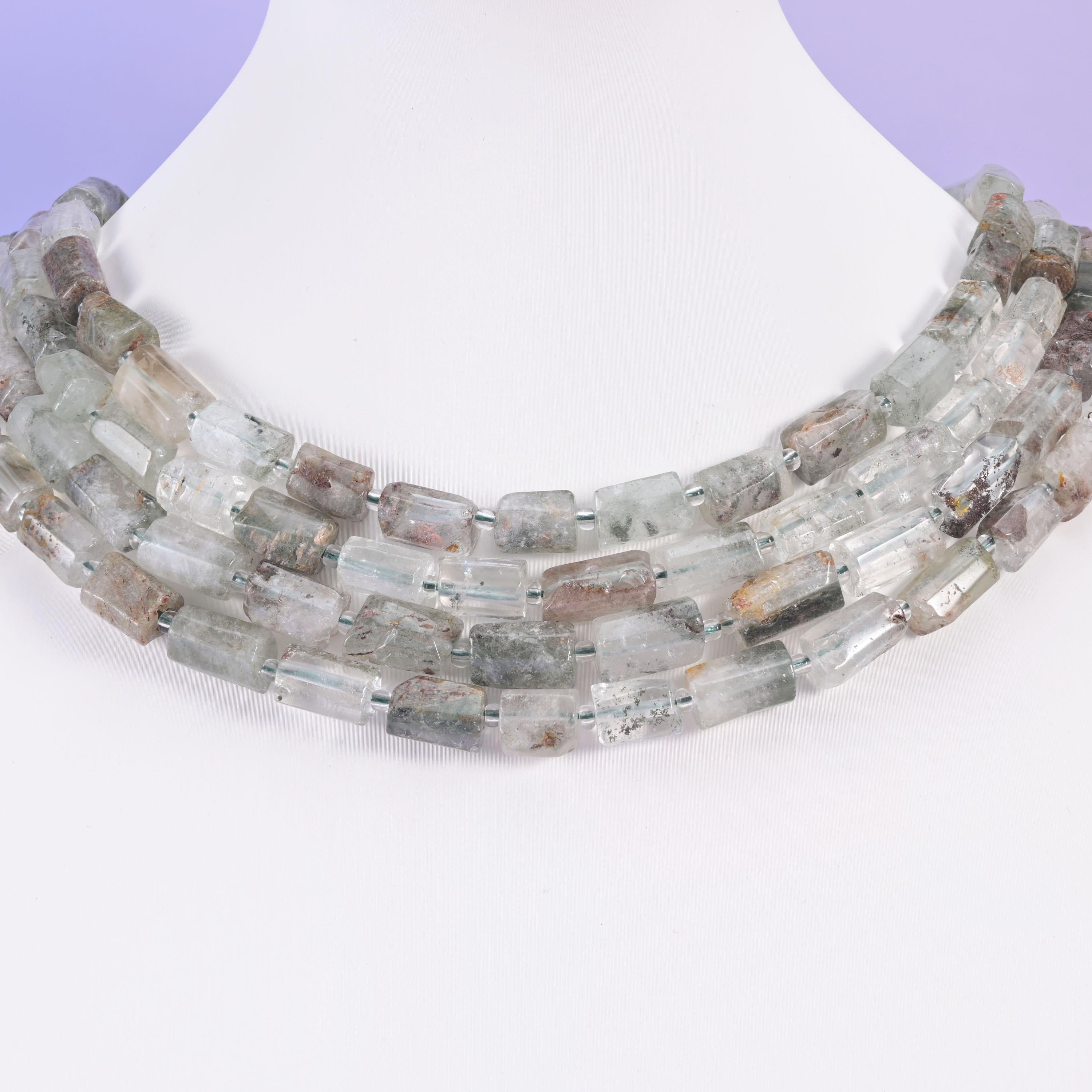 Green Phantom Quartz beads, faceted tube, 12x8mm