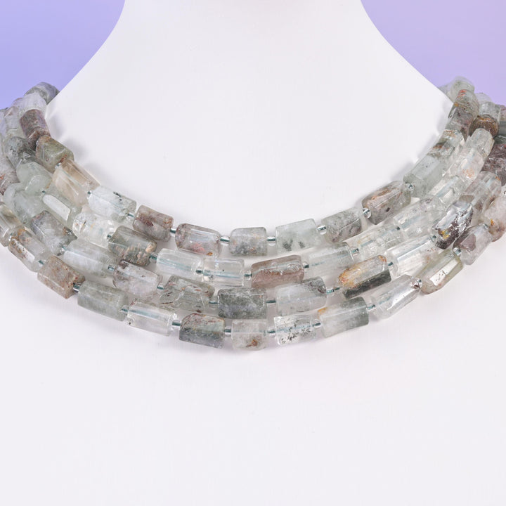 Green Phantom Quartz beads, faceted tube, 12x8mm