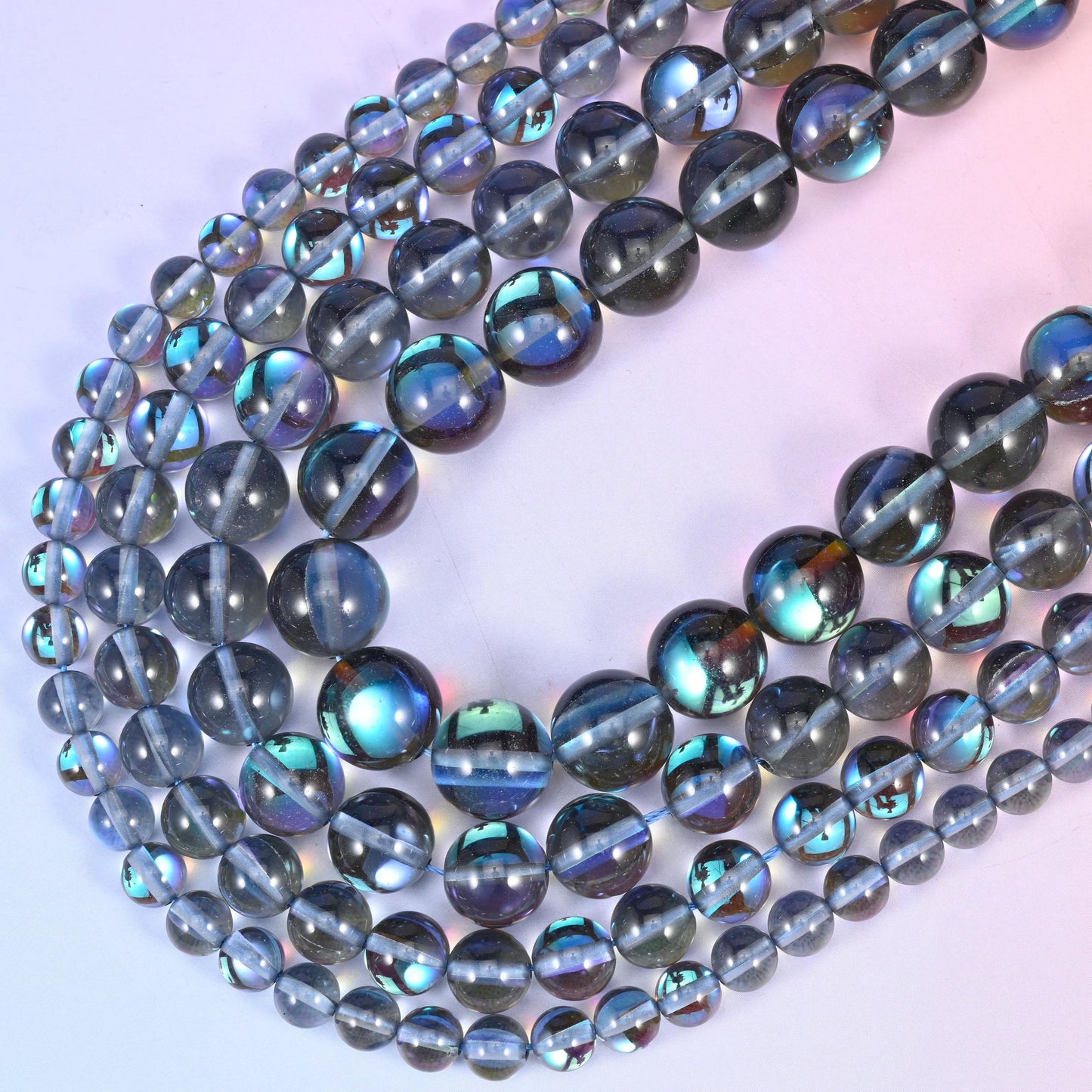 Iridescent Gray Round Glass Beads, 15 inch strand