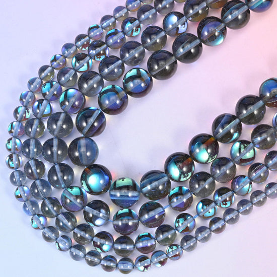 Iridescent Gray Round Glass Beads, 15 inch strand