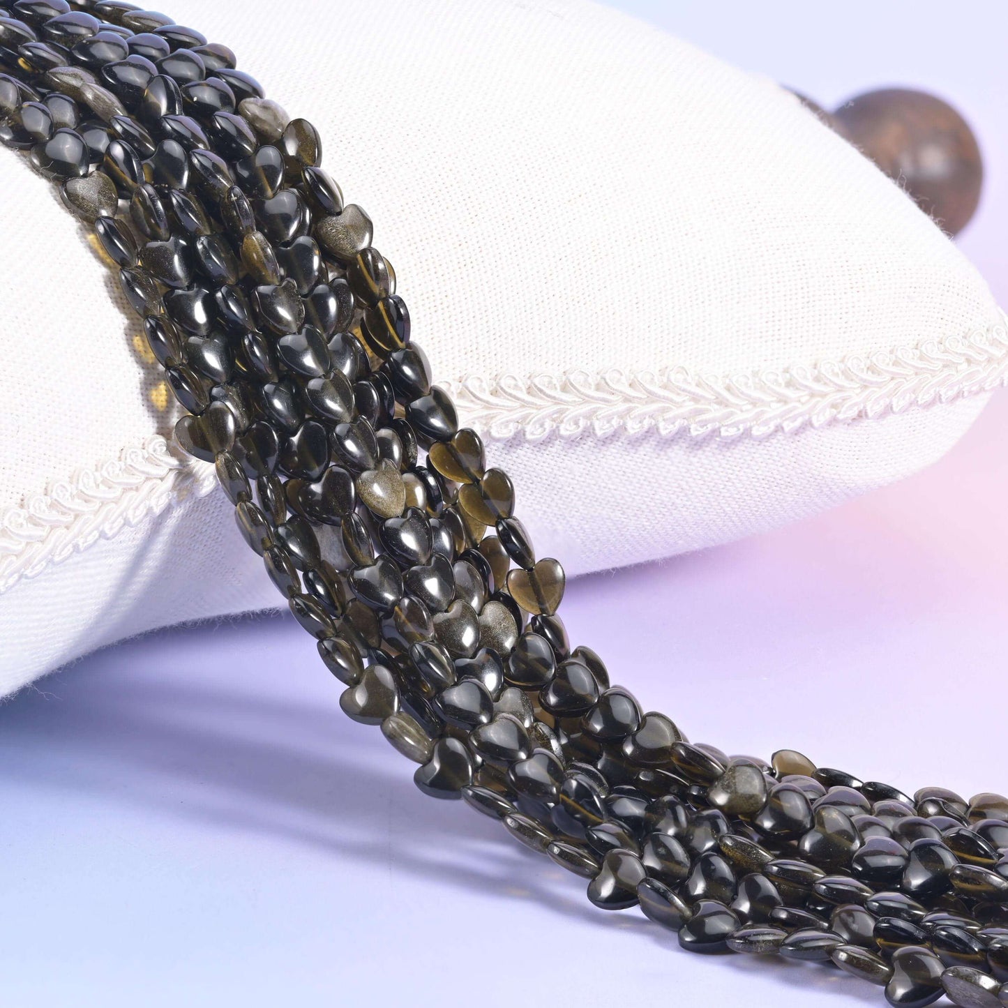 Gold Obsidian Heart Beads 6mm, near-black hearts with a warm bronze-gold sheen