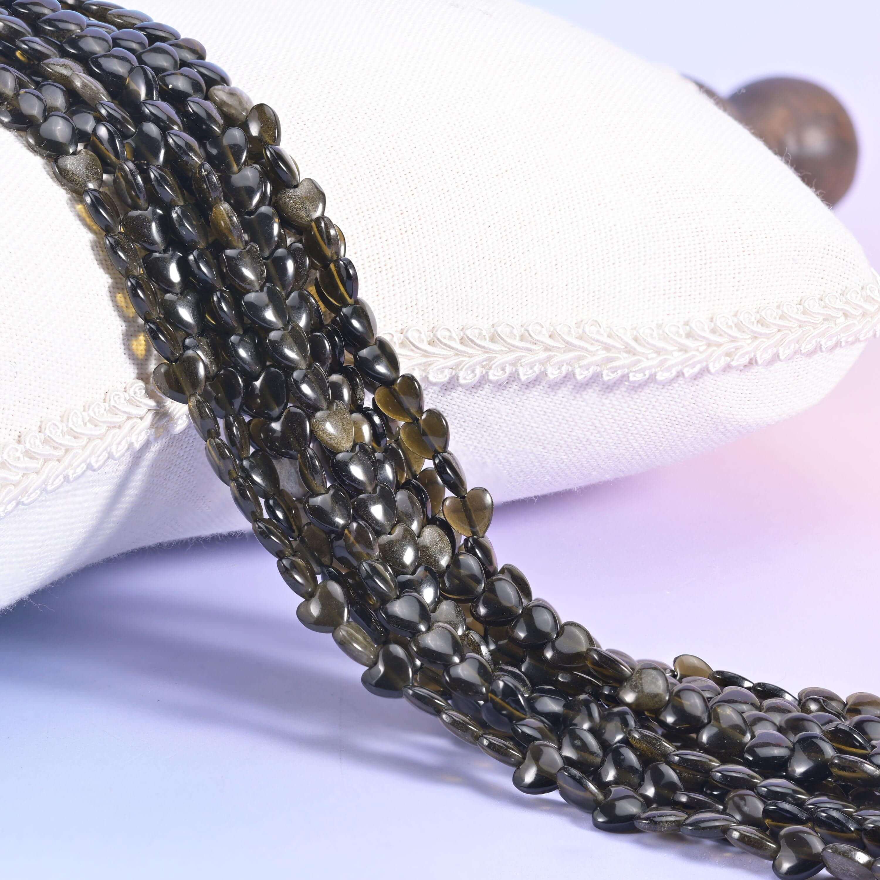 Gold Obsidian Heart Beads 6mm, near-black hearts with a warm bronze-gold sheen