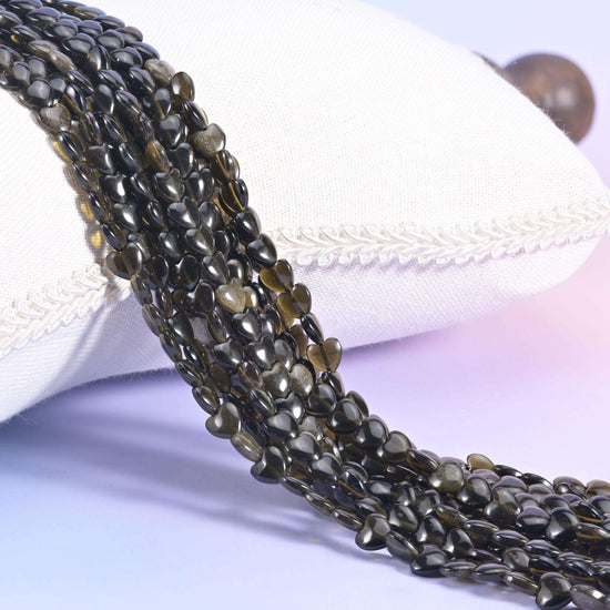 Gold Obsidian Heart Beads 6mm, near-black hearts with a warm bronze-gold sheen
