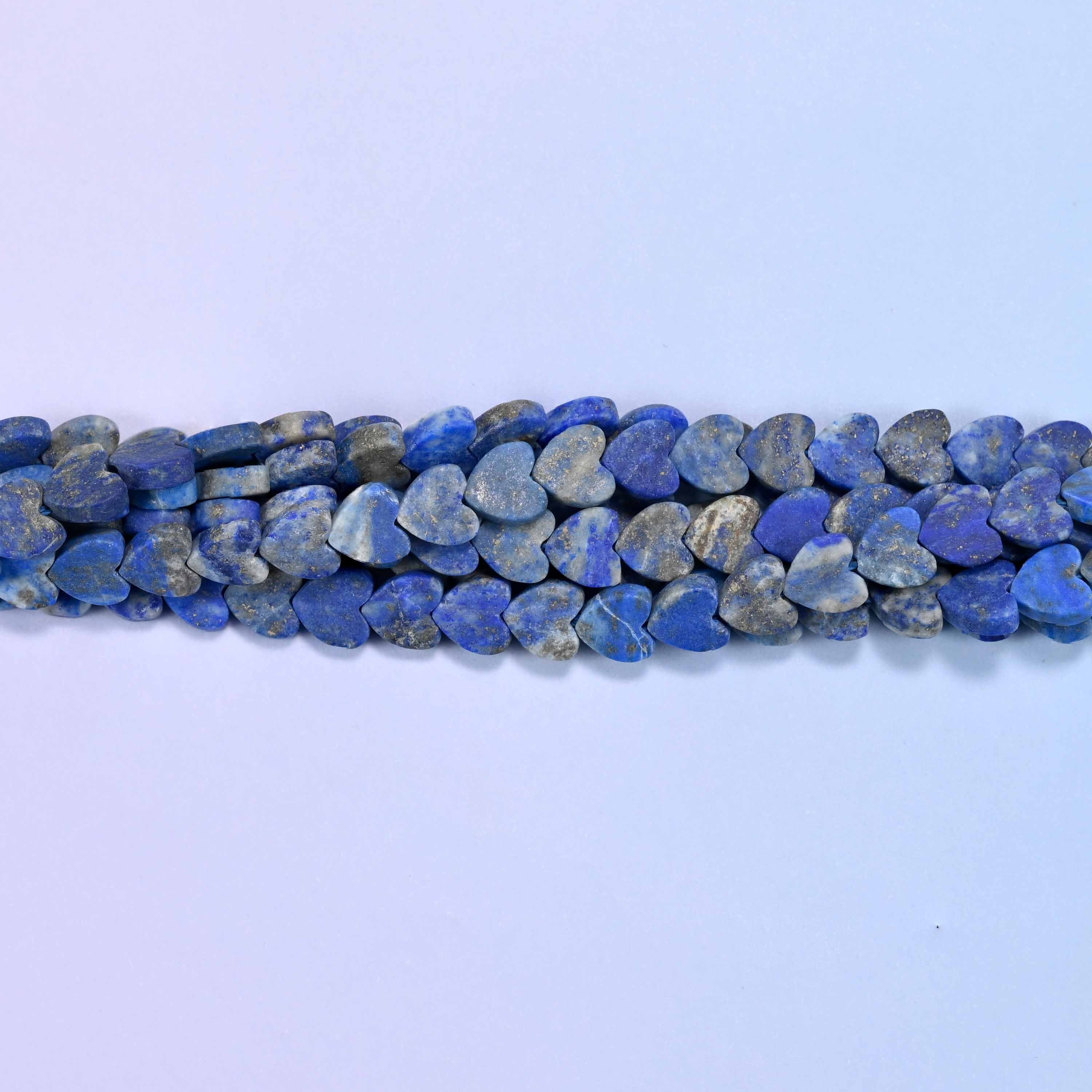 Matte Lapis Lazuli Flat Heart Beads: Size 6mm, Jewelry Making, 15 Inch Strand