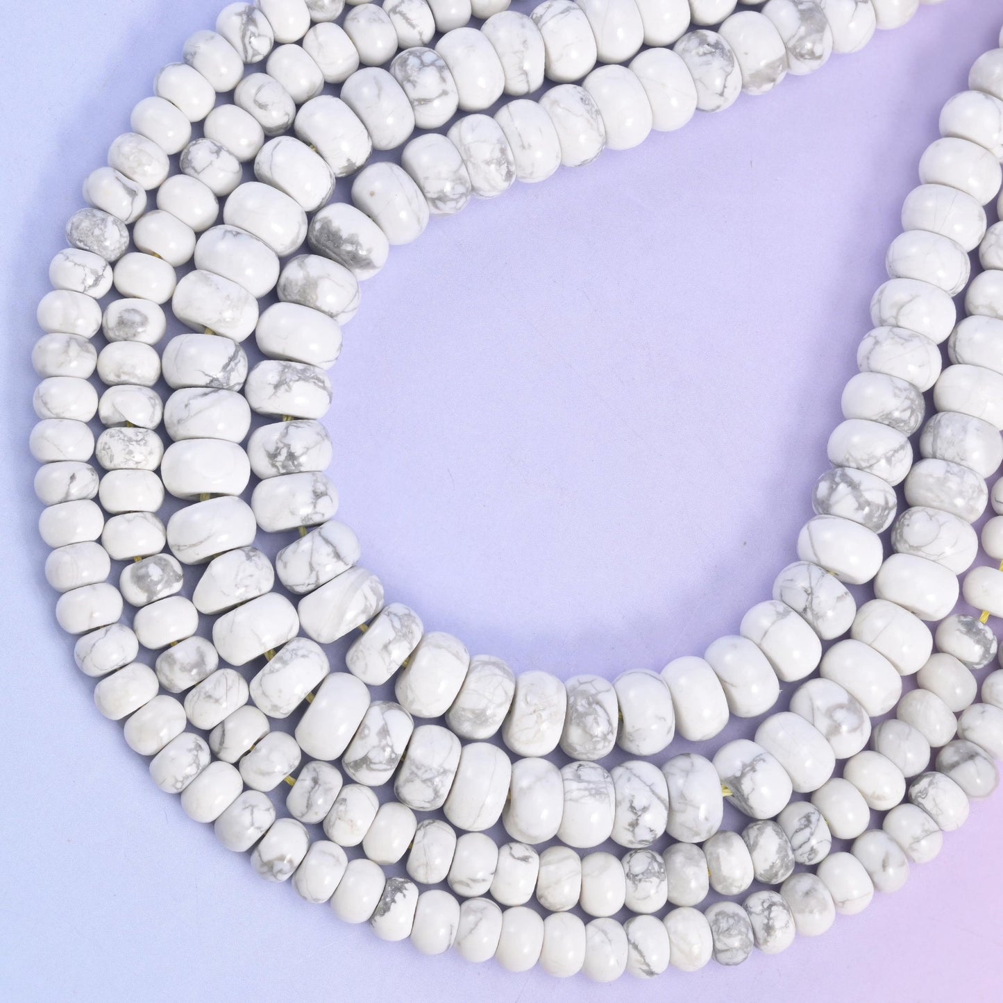 White Howlite rondelle beads, 1.0mm to 1.2mm centre-drilled hole