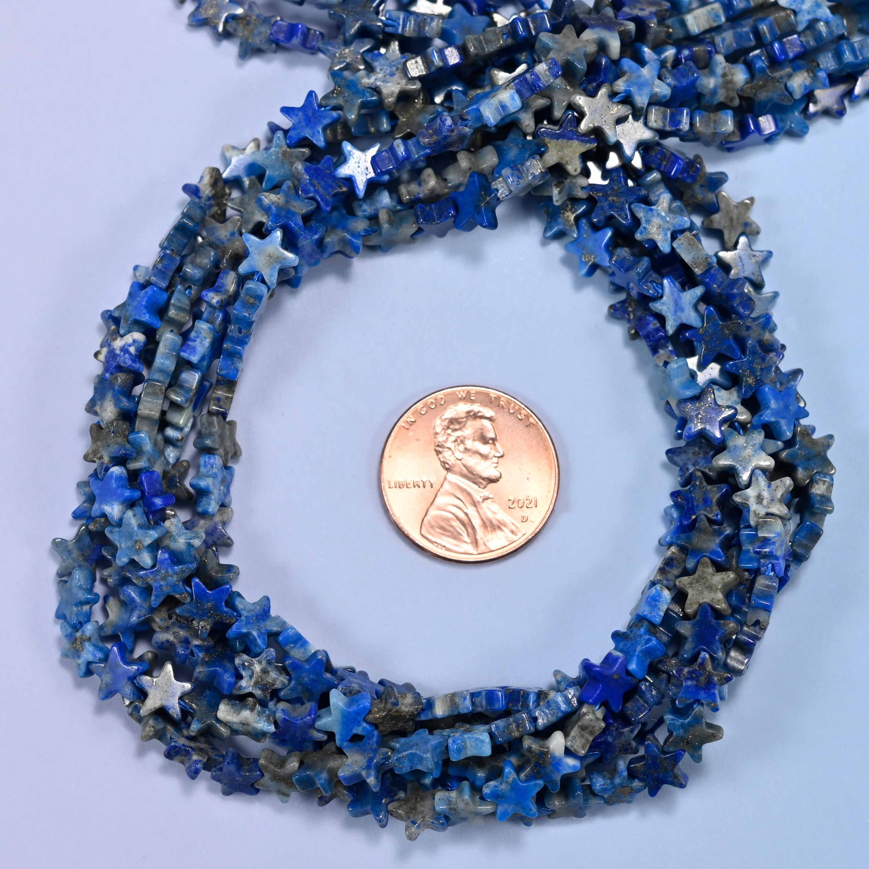 Lapis Lazuli Flat Star Beads: Size 6mm, Jewelry Making, 15 Inch Strand