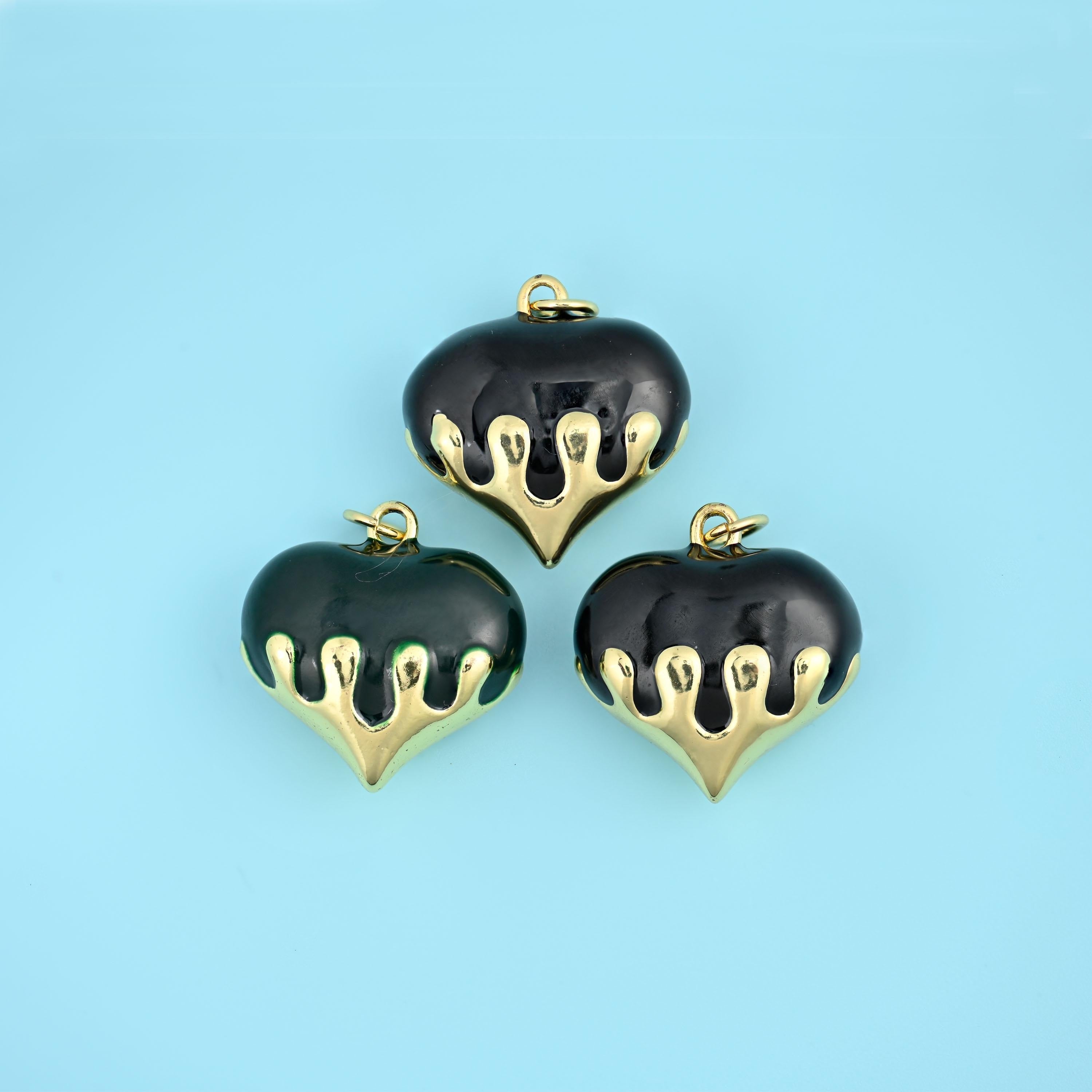 Brass beads, puffy heart with a gold drip finish, 20.33 x 19.88mm