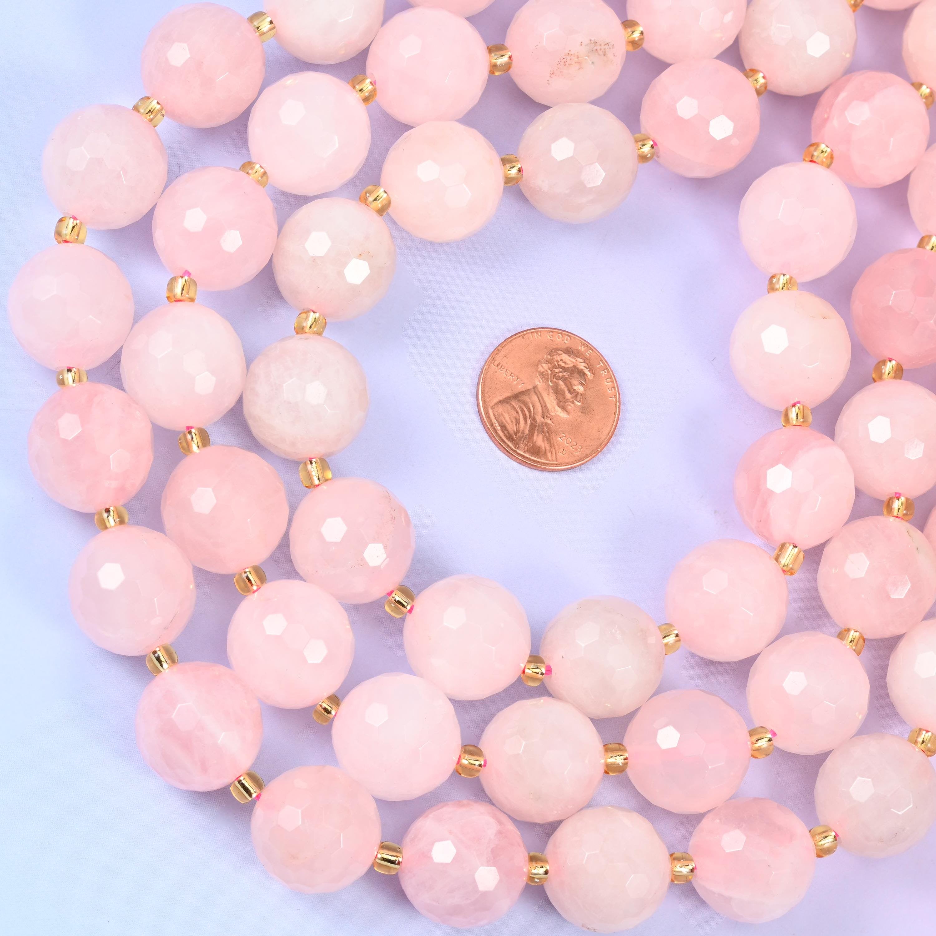 Rose Quartz Faceted Round Beads Size 16mm Jewelry Making 15 Inch Strand