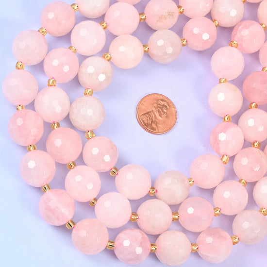 Rose Quartz Faceted Round Beads Size 16mm Jewelry Making 15 Inch Strand