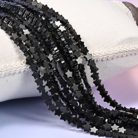Black Obsidian Flat Star Beads 6mm