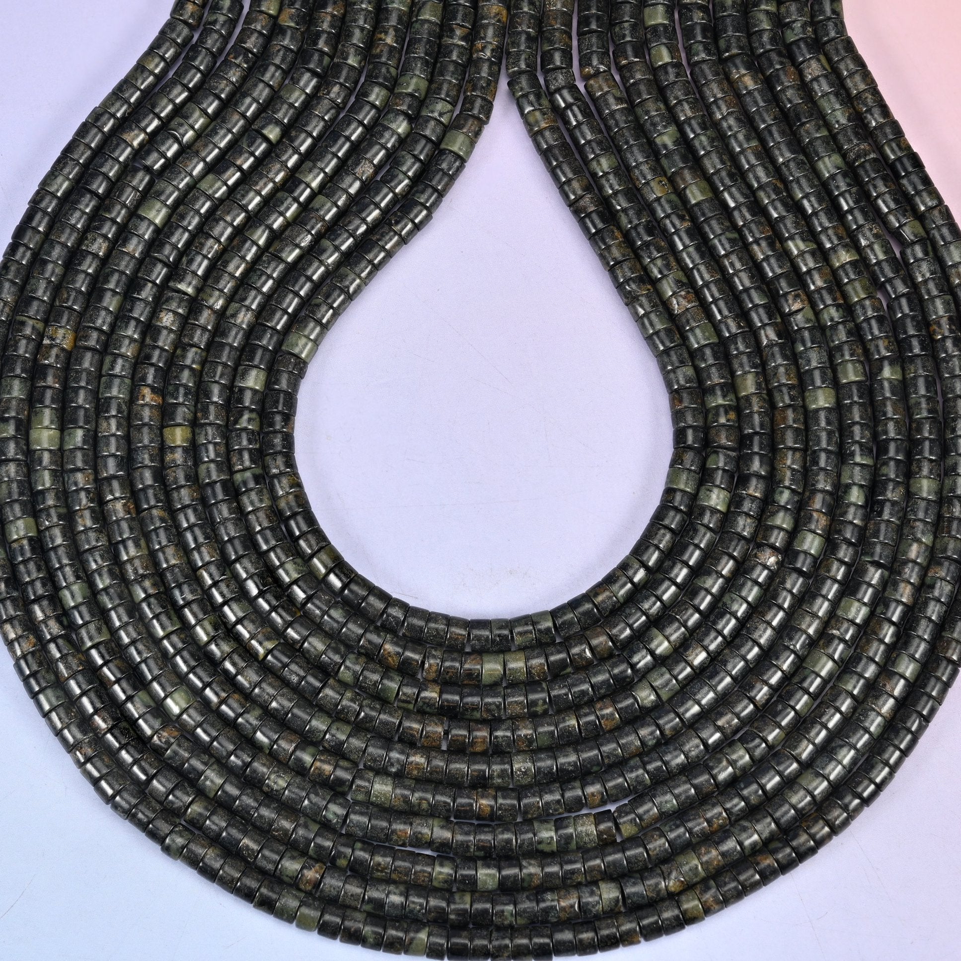 Kambaba Jasper Smooth Heishi Disc Beads, hole 1.0mm