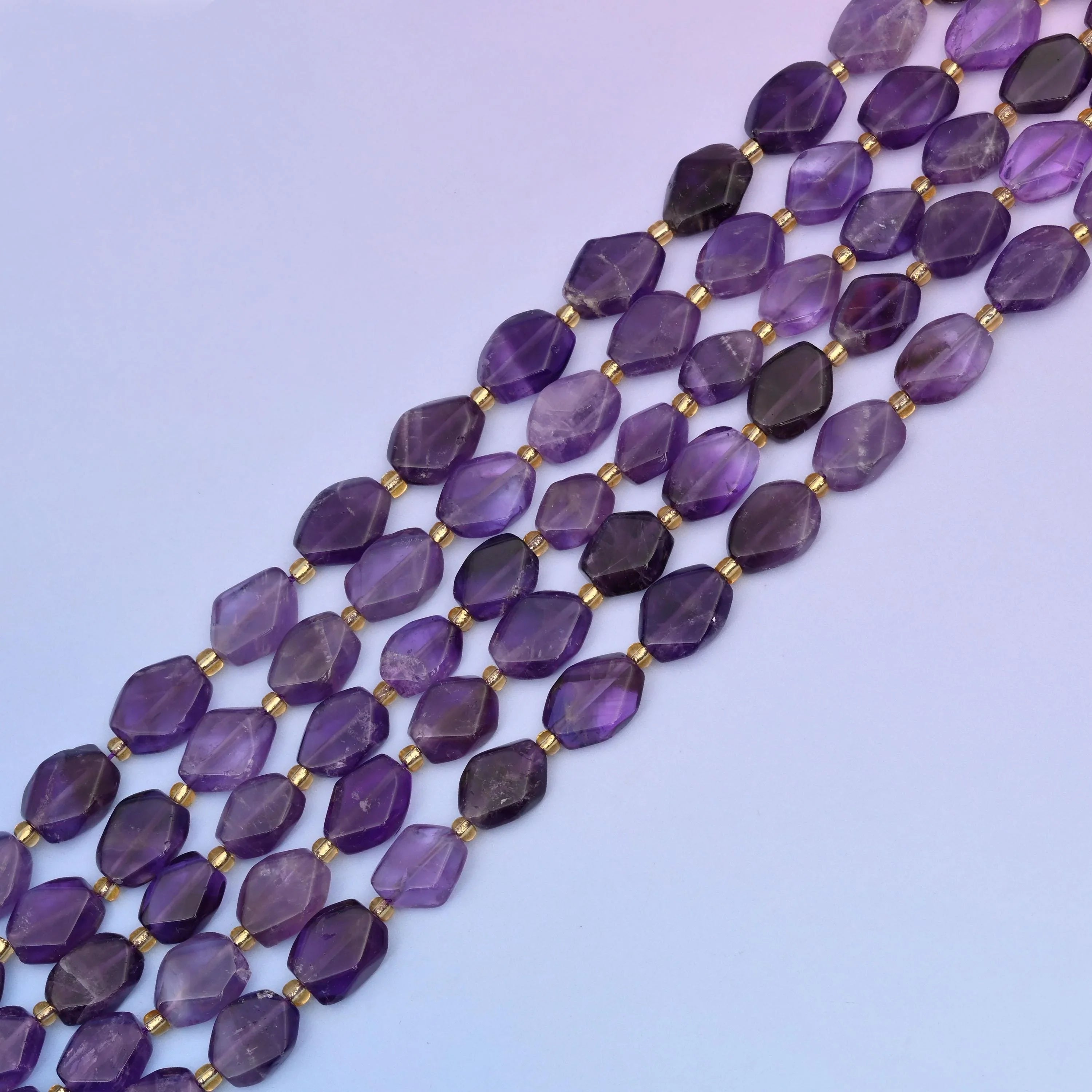 Amethyst rhombus beads in deep grape to soft lilac