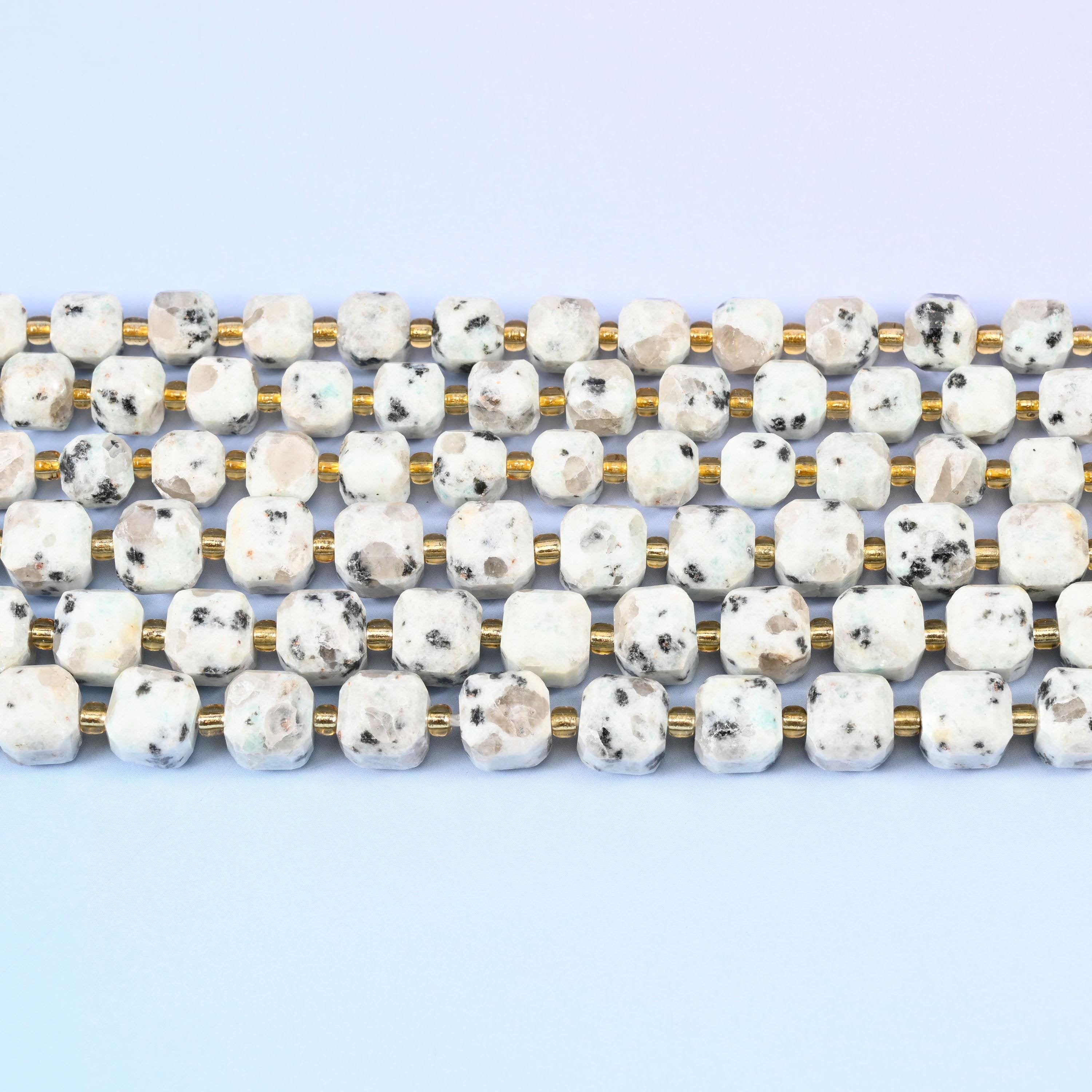 Kiwi Jasper beads in chalky cream and white with charcoal speckling