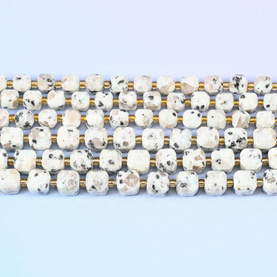 Kiwi Jasper beads in chalky cream and white with charcoal speckling