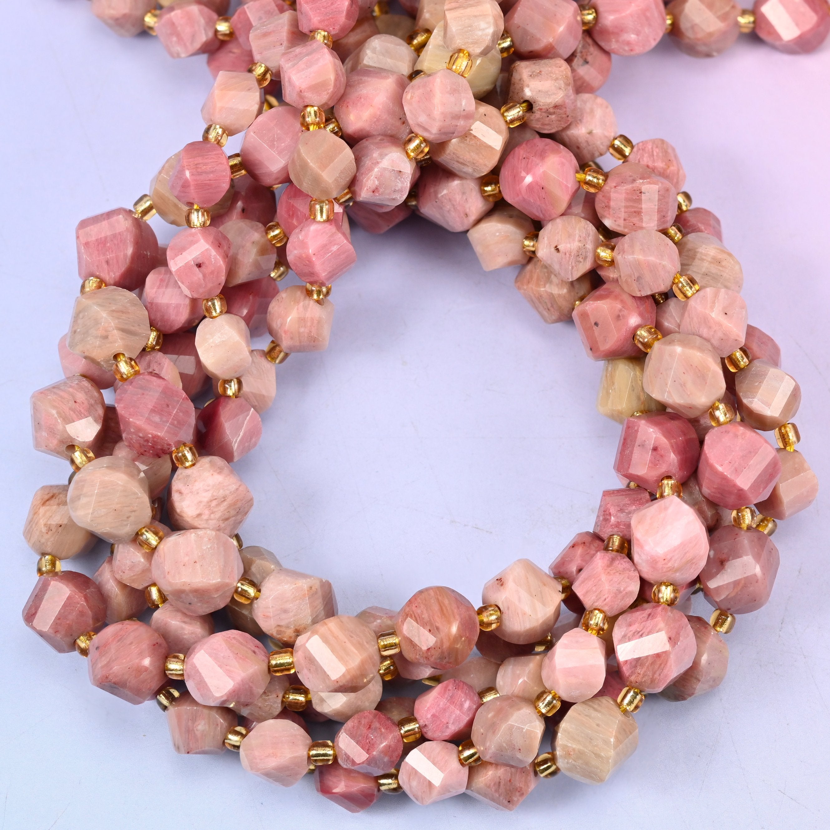 Pink Rhodonite Faceted Spiral Twist Beads: Size 8mm 10mm, Jewelry Making, 15 inch Strand