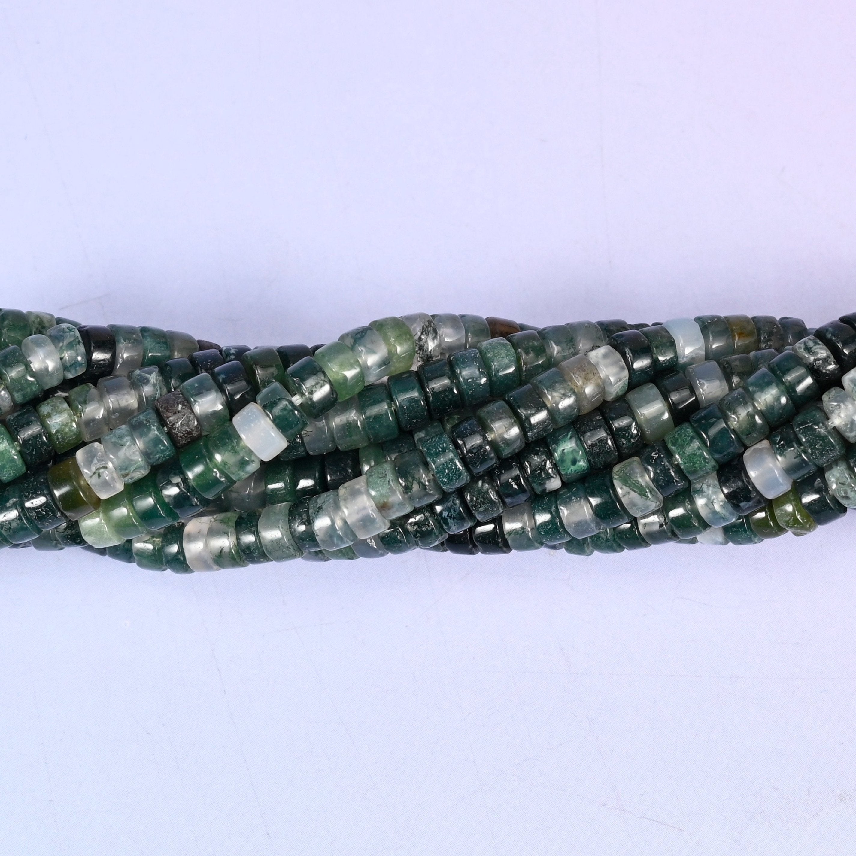 Moss Agate Smooth Heishi Disc Beads for jewelry making