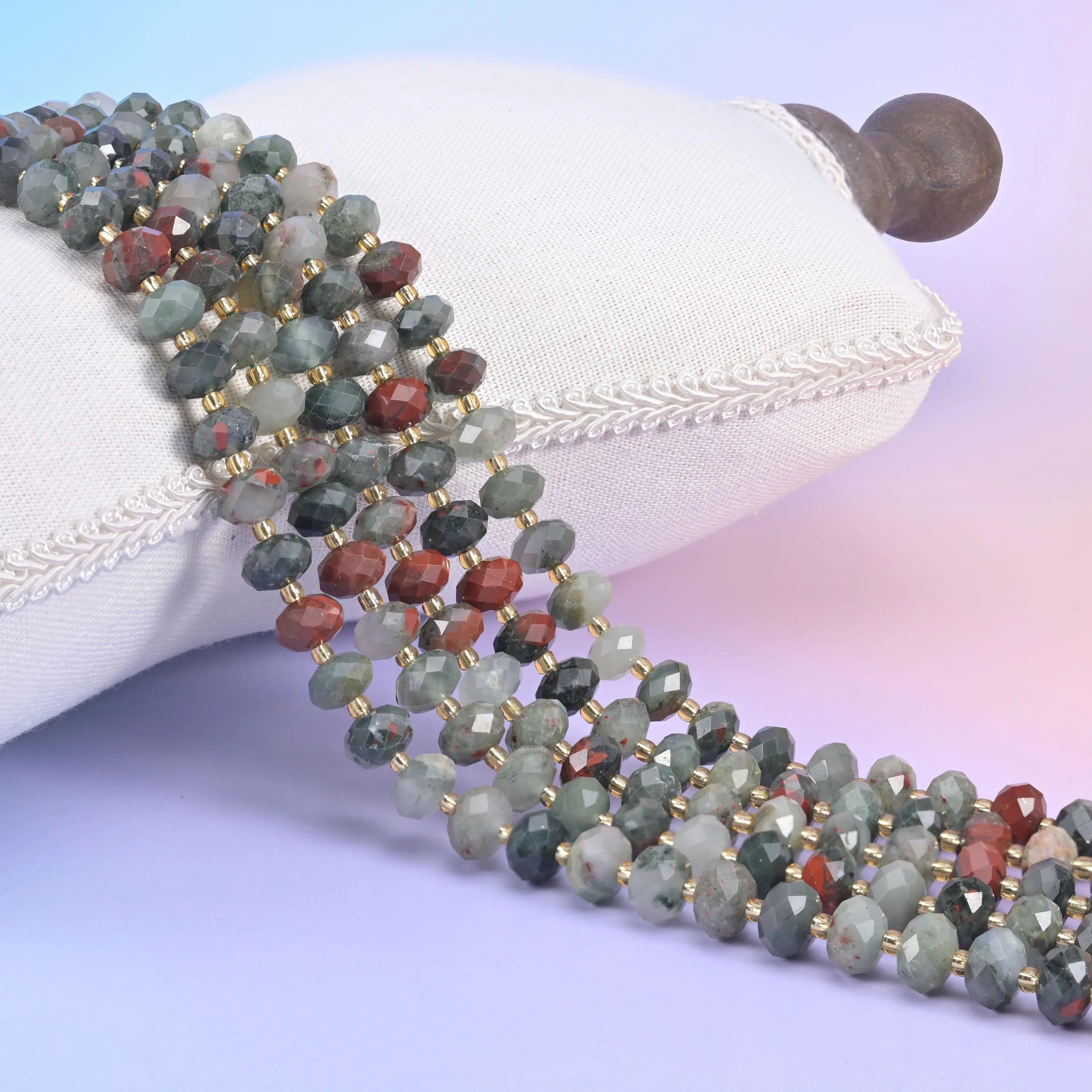 African Bloodstone Faceted Rondelle Beads 6x10mm