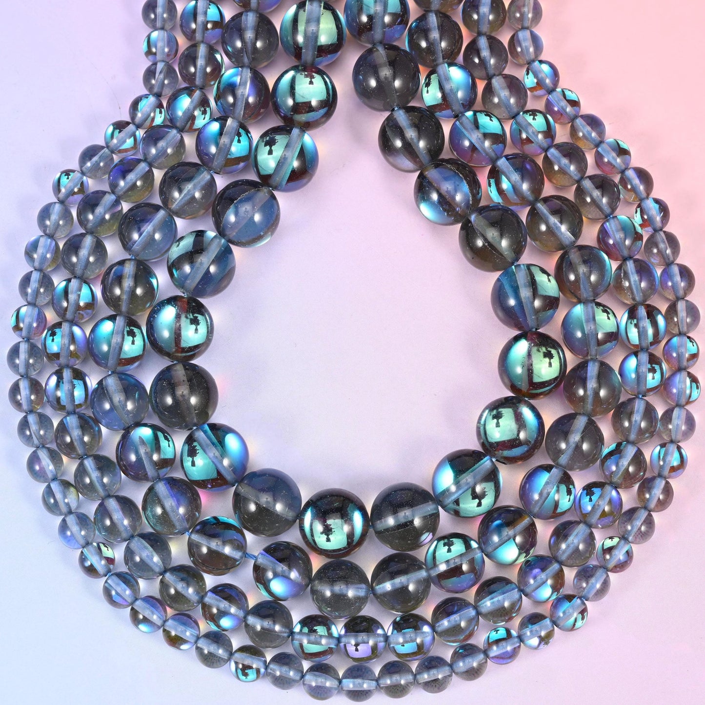 Iridescent Gray Round Glass Beads, hole approximately 1.0mm