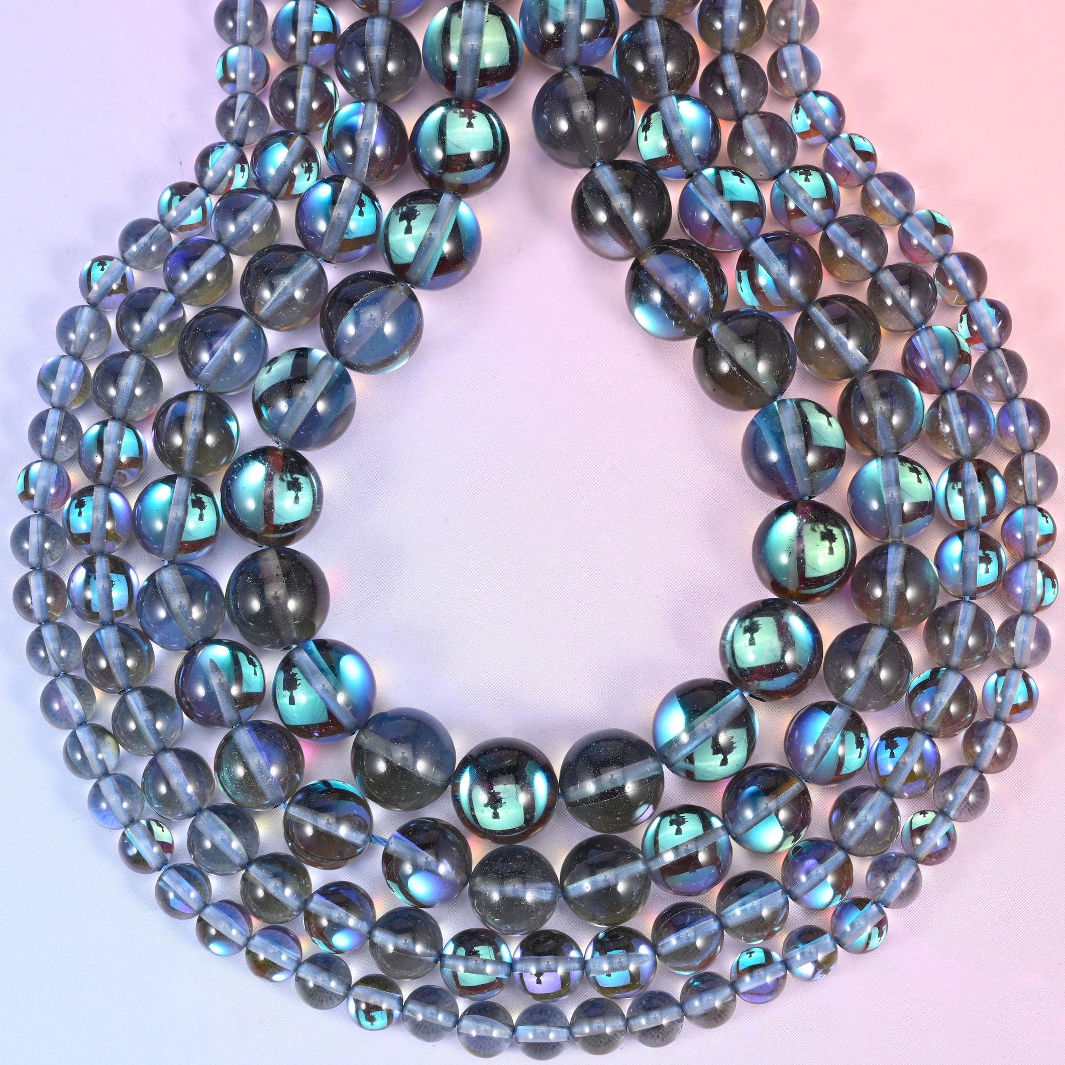 Iridescent Gray Round Glass Beads, hole approximately 1.0mm
