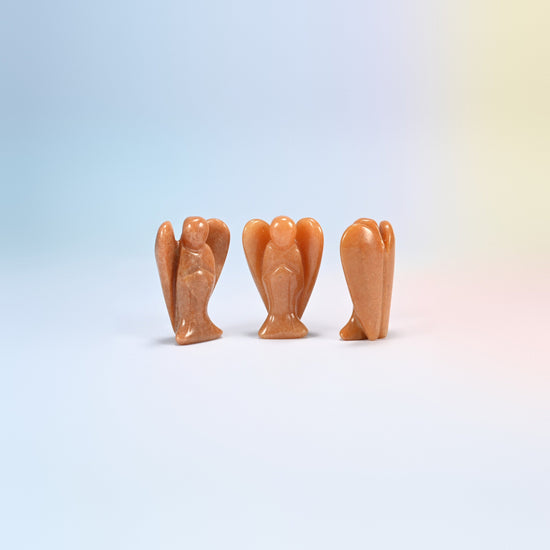 Three natural red aventurine guardian angel carvings, peach orange, 2 inch