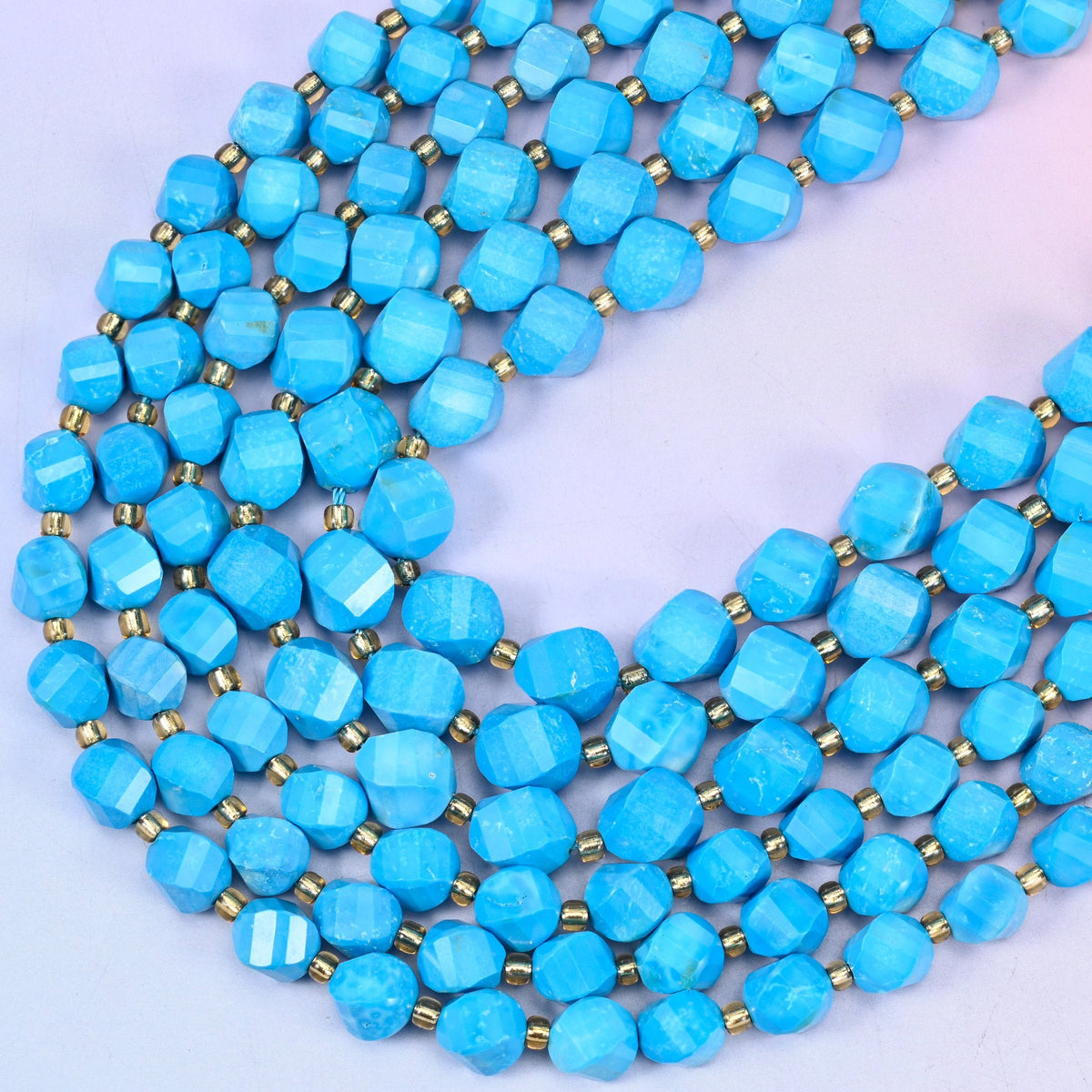 Dyed Blue Howlite Faceted Spiral Twist Beads, 15 inch strand