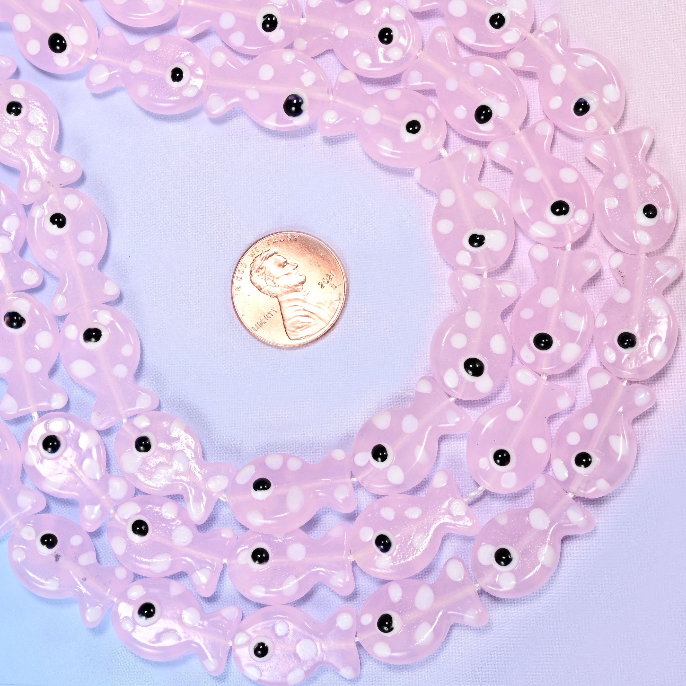 Transparent Pink with White Dot Fish Glass Beads: Jewelry Making Supply