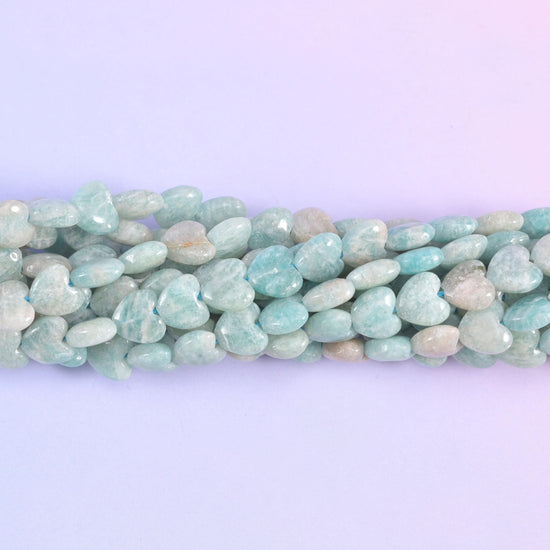 Macro view of Amazonite hearts showing their small puffed profile
