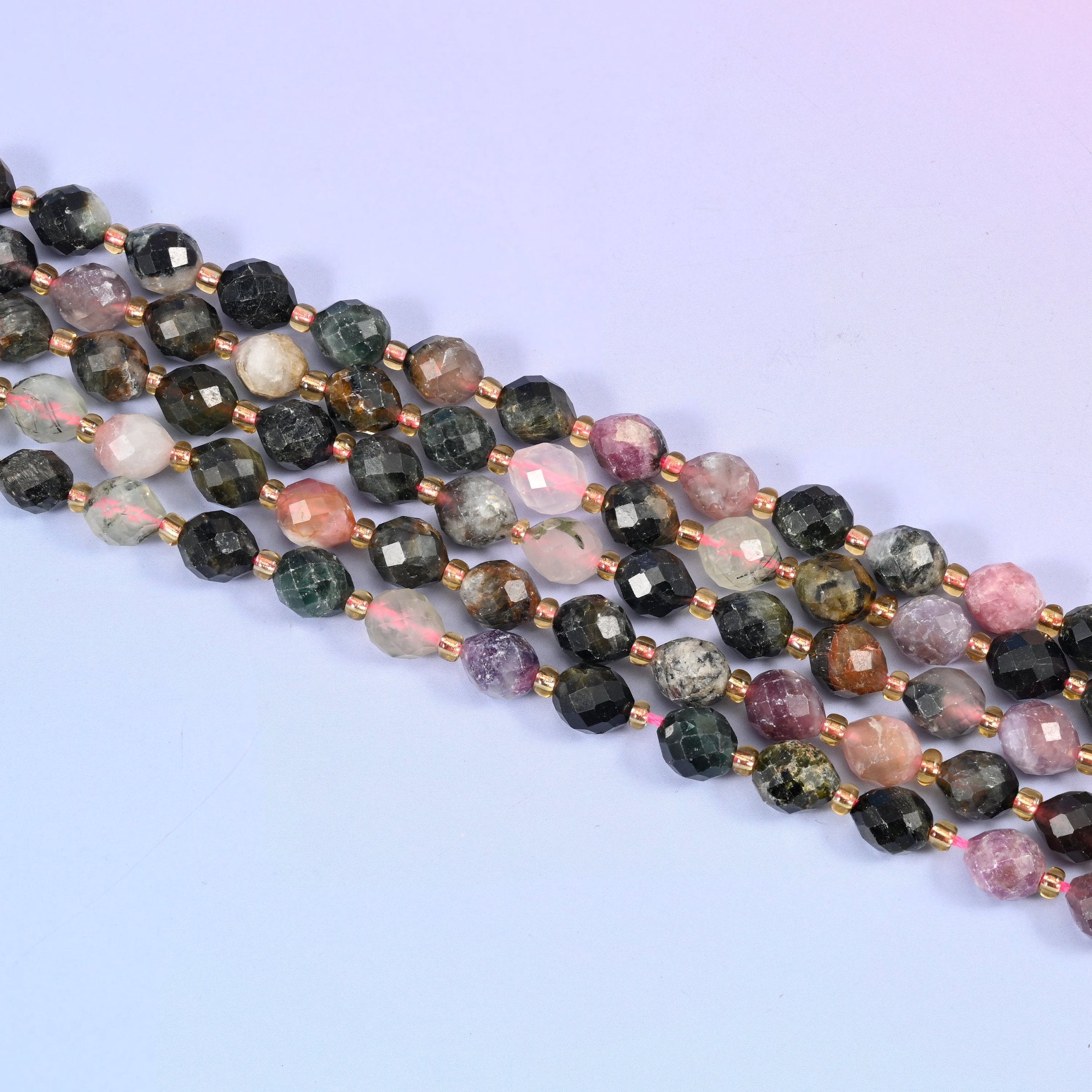 Rice barrel cut multi-color Tourmaline beads