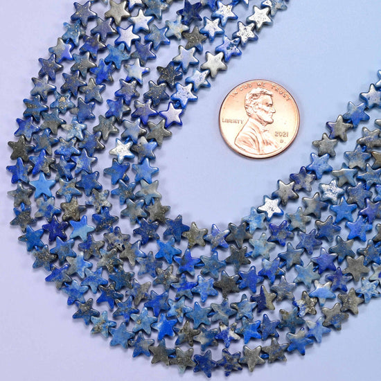 Flat star cut lapis lazuli beads
