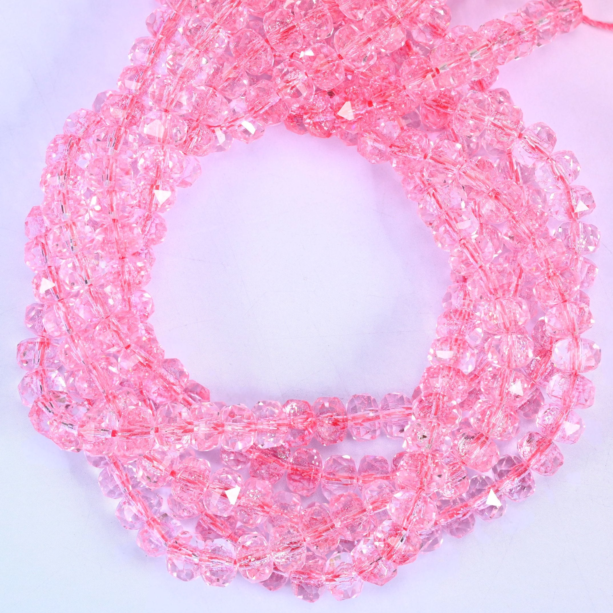 Transparent Pink Faceted Rondelle Glass Beads: Size 5x8mm, Jewelry Making Supply