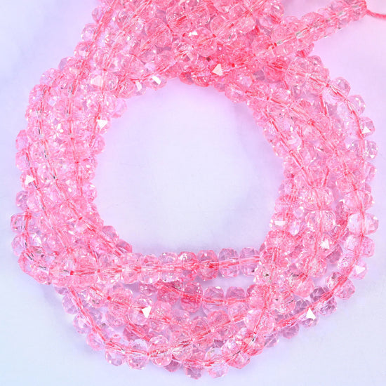 Transparent Pink Faceted Rondelle Glass Beads: Size 5x8mm, Jewelry Making Supply