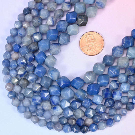 Faceted diamond star cut cut blue aventurine beads