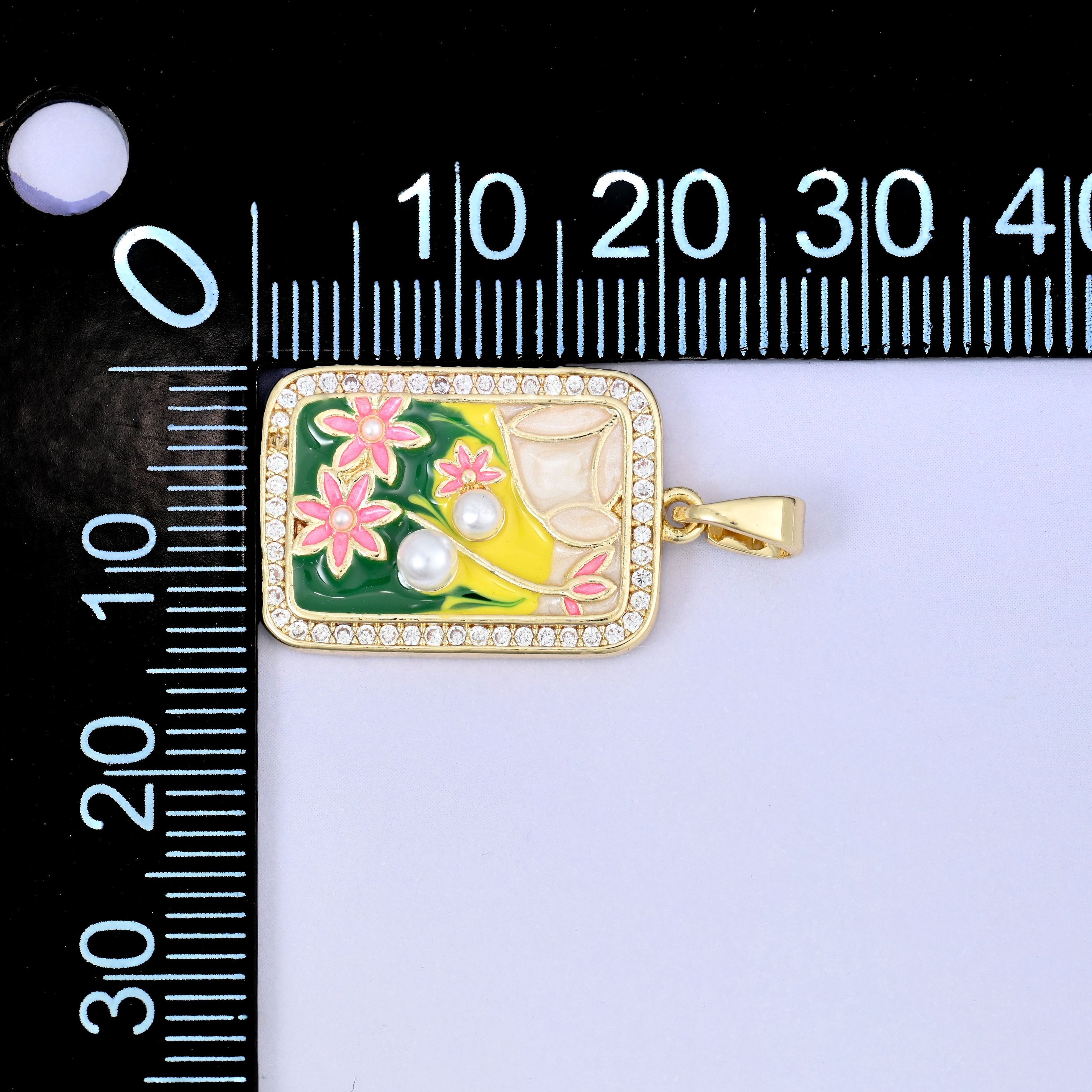 Flower Pearl Zircon Rectangle Pendants: 18K Gold Plated Charms, Jewelry Making Supply